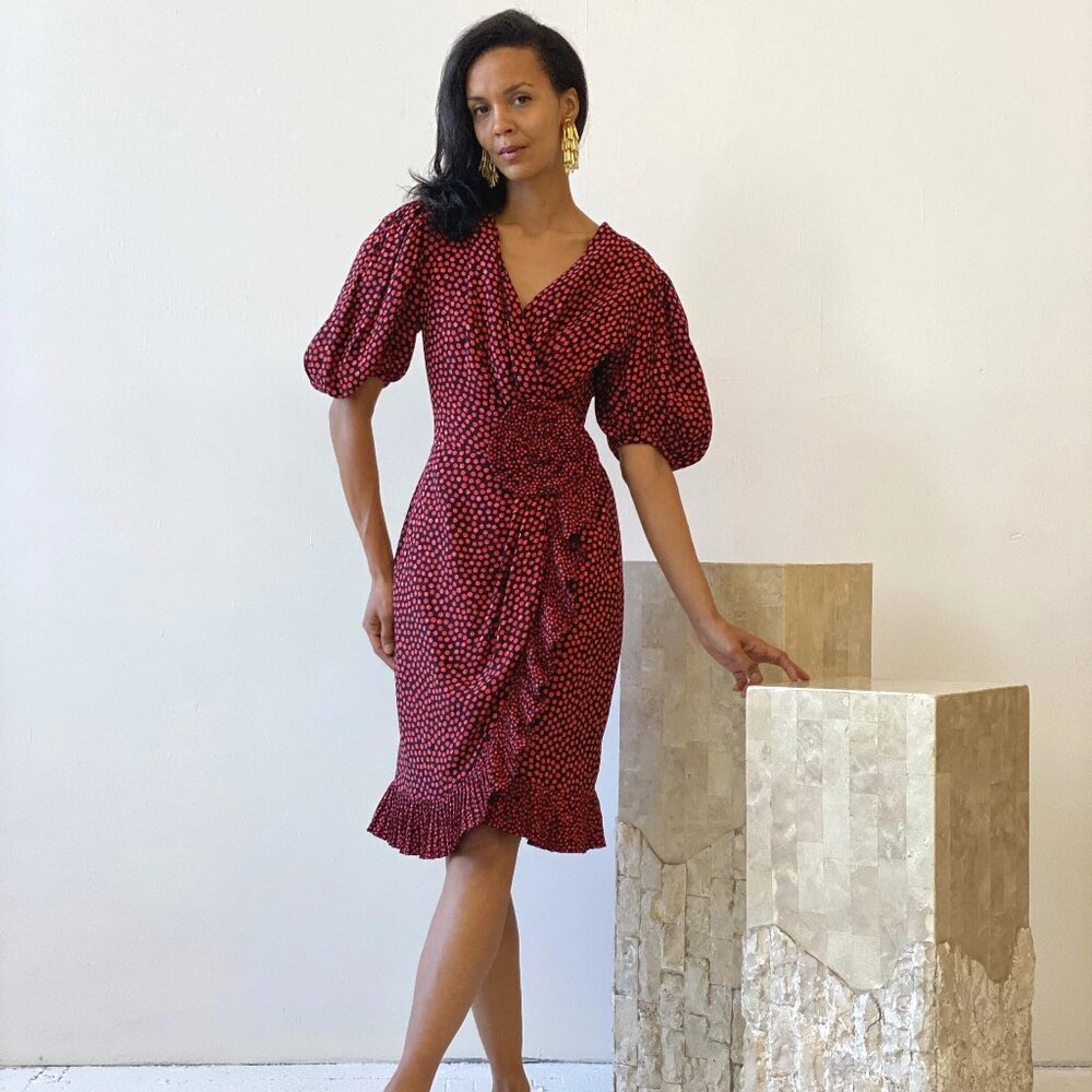 Albert Nipon Vintage Silk Wrap Ruffle Polka Dot D… - image 1